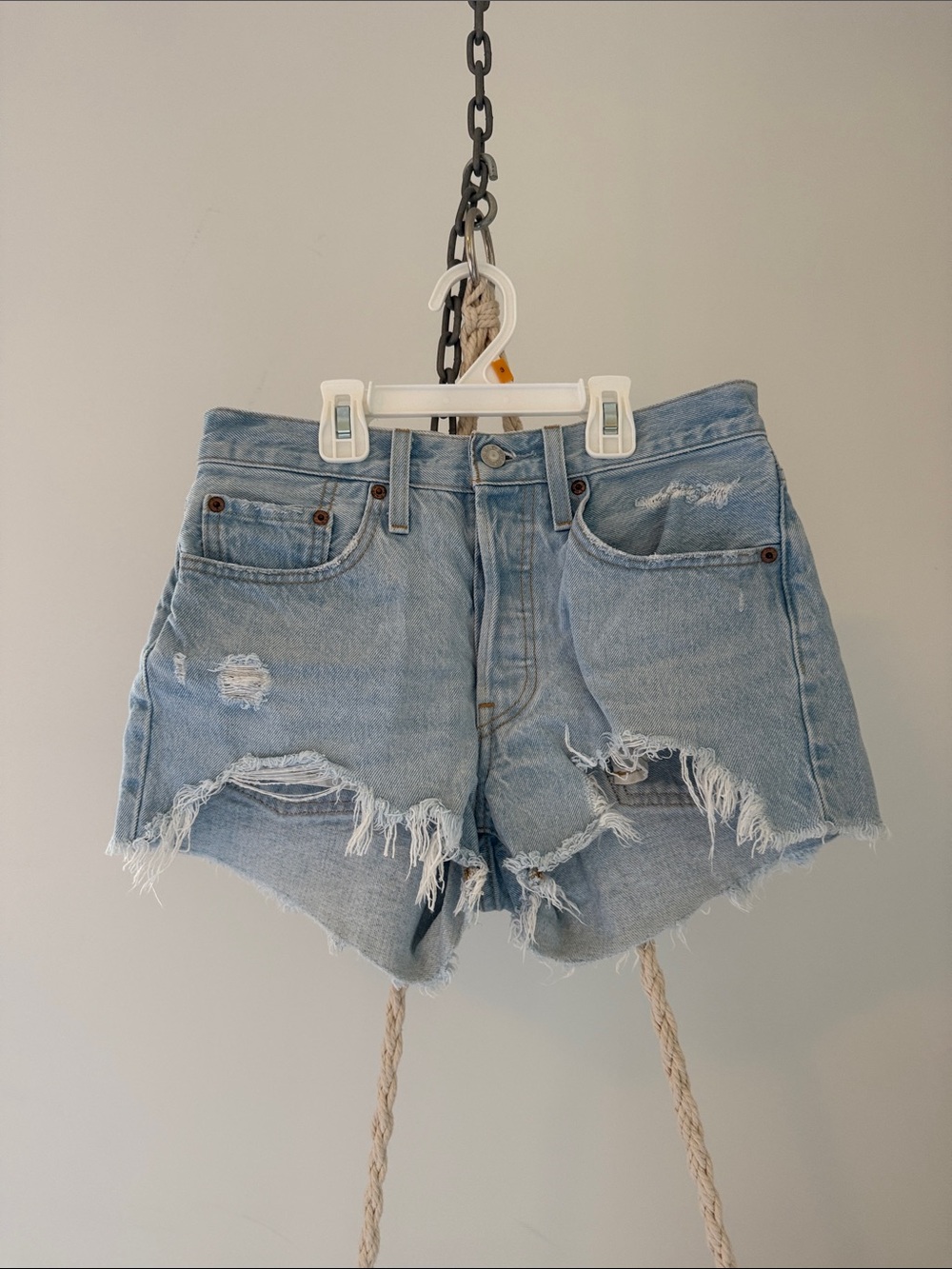 Levi's Light Blue Distressed Denim Cutoff Shorts